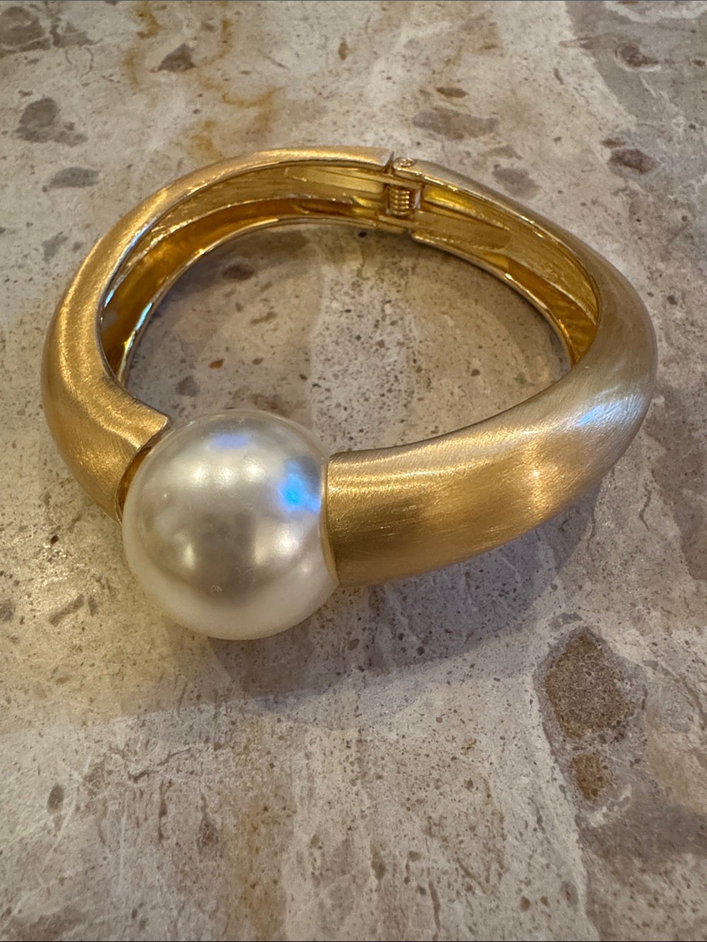 Gold Pearl Accent Hinged Bangle Bracelet - Women Jewelry